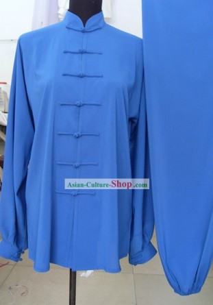 Chinese Classic Blue Silk Kung Fu Suit for Men or Women