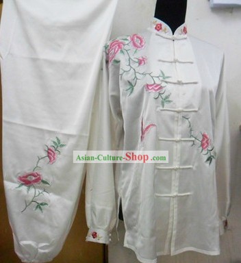 White Formal Butterfly and Flower Love Kung Fu Silk Uniform for Women