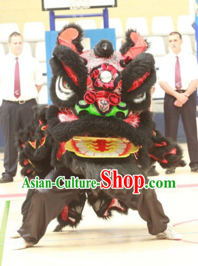 Gwan Gong Guan Yu Black Wool Lion Dance Costumes Complete Set