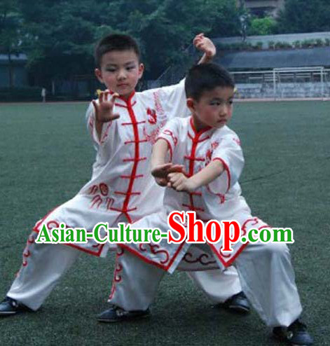 White Dragon Embroidery Martial Arts Tai Chi Competition Uniform for Children