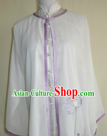 Traditional Chinese Competition and Practice Blouse Pants and Embroidered Lotus Veil