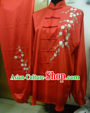 Top Silk Red Plum Blossom Spirit Kung Fu Outfit