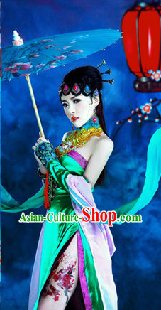 Chinese Opera Stage Performance Sexy Costume and Hair Jewelry Complete Set