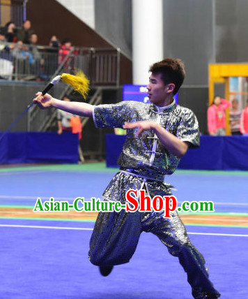 Top Shinning Chinese Wushu Kung Fu Sword Uniforms Kungfu Uniform Martial Arts Competition Costumes for Men