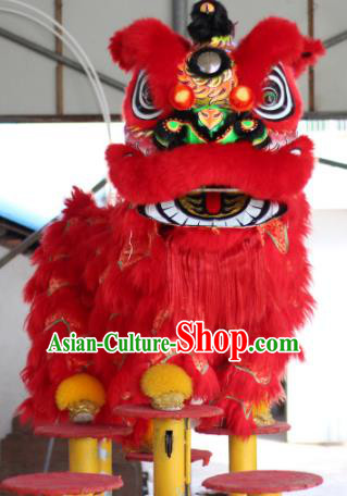 Chinese Traditional Parade Red Lion Head Professional Wool Lion Dance Costumes Complete Set