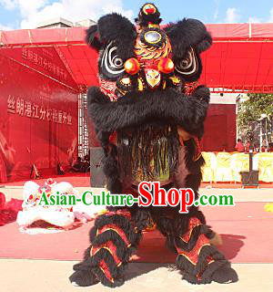 Top Grade Chinese Traditional Black Wool Lion Head Professional Lion Dance Costumes Complete Set