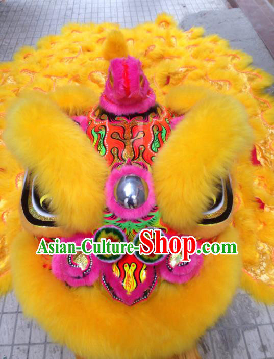 Chinese Professional Lion Dance Costumes Celebration and Parade Long Wool Pink Lion Head Complete Set