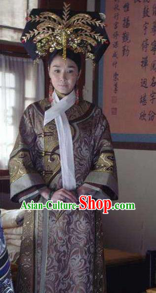 Chinese Qing Dynasty Last Empress Dowager Cixi Historical Costume Ancient Manchu Queen Mother Dress for Women
