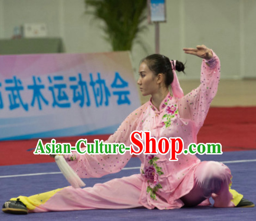 Long Sleeves Top Taiji Kung Fu Uniforms  Tai Chi Uniforms Martial Arts Blouse Pants Kung Fu Suits Kungfu Outfit Professional Kung Fu Clothing Complete Set for Girls Kids Teenagers