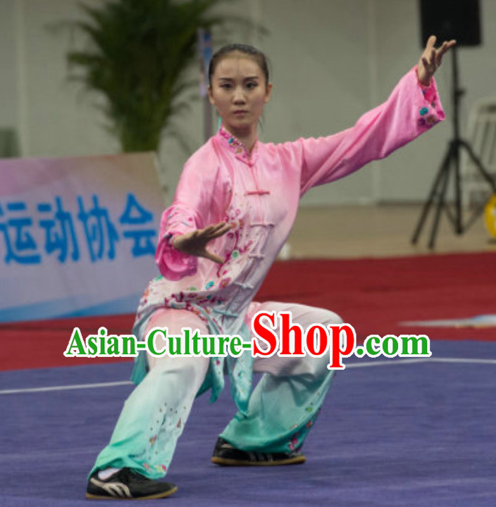 Top Taiji Garment Long Sleeves Kung Fu Uniforms Tai Chi Uniforms Martial Arts Blouse Pants Kung Fu Suits Kungfu Outfit Professional Kung Fu Clothing Complete Set for Girls Kids Teenagers