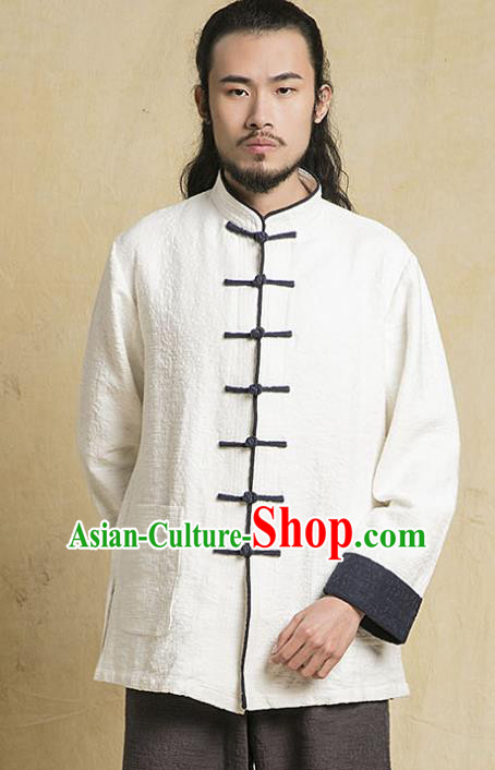 Top Grade Kung Fu White Costume Martial Arts Training Plated Buttons Gongfu Wushu Tang Suit Clothing for Men