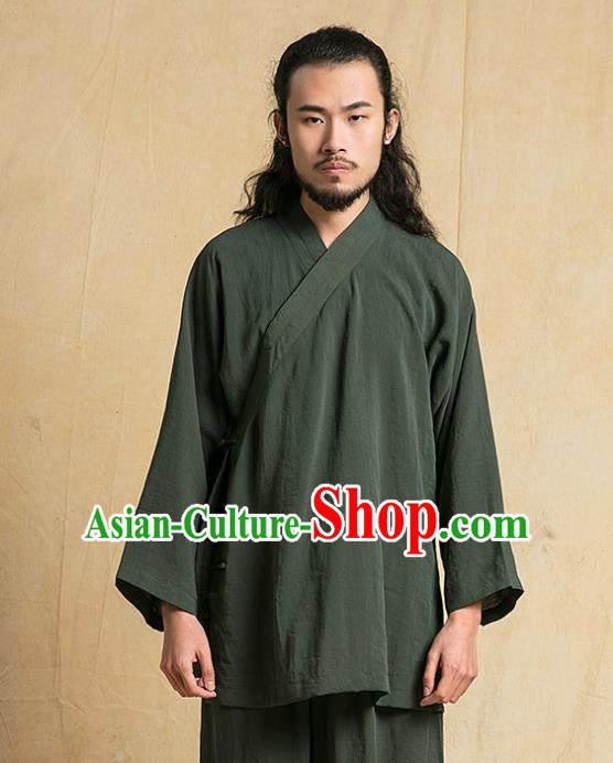 Chinese Kung Fu Green Costume Tang Suits Martial Arts Gongfu Wushu Tai Chi Clothing for Men