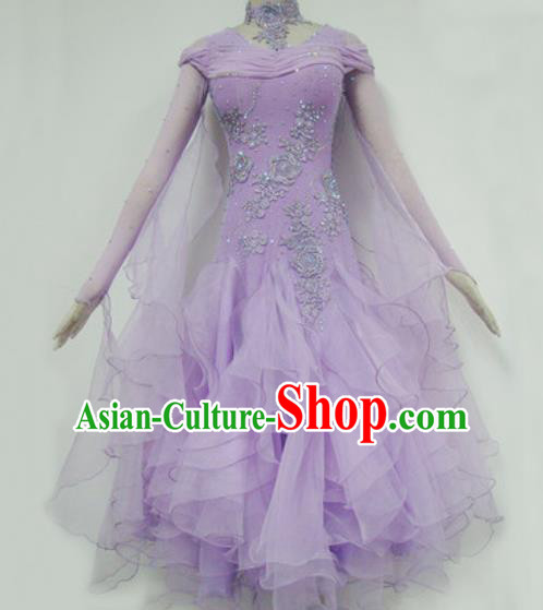 Professional Waltz Competition Lilac Dress Modern Dance Ballroom Dance International Dance Costume for Women