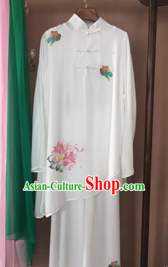 Chinese Traditional Kung Fu Costume Martial Arts Competition Tai Chi Printing Lotus Clothing for Women