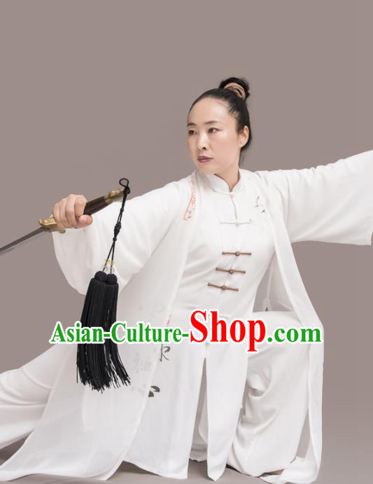Traditional Chinese Martial Arts White Silk Costume Professional Tai Chi Competition Kung Fu Uniform for Women