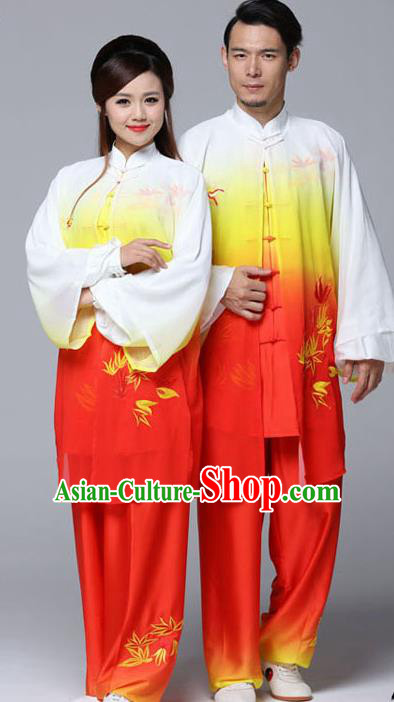 Professional Chinese Martial Arts Embroidered Bamboo Gradient Orange Costume Traditional Kung Fu Competition Tai Chi Clothing for Women