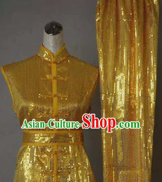 Chinese Tai Chi Changquan Golden Sequins Garment Outfits Traditional Kung Fu Martial Arts Costumes for Adult