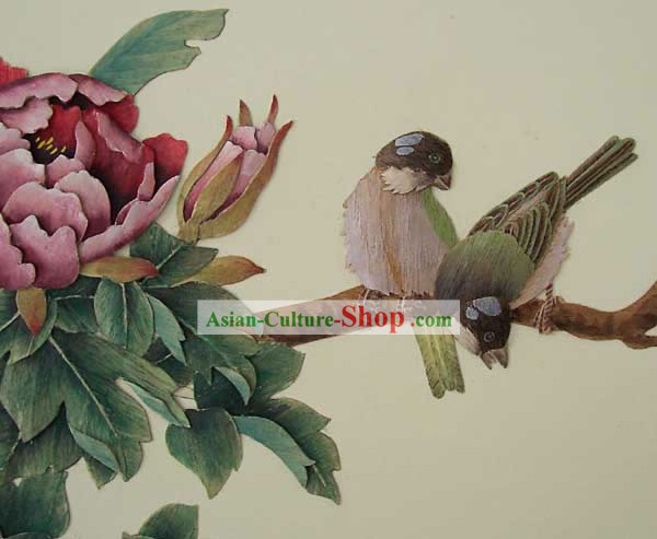 Chinese Classic Large Hand Carved Wood House Solid Decorative Painting-Bird and Flower