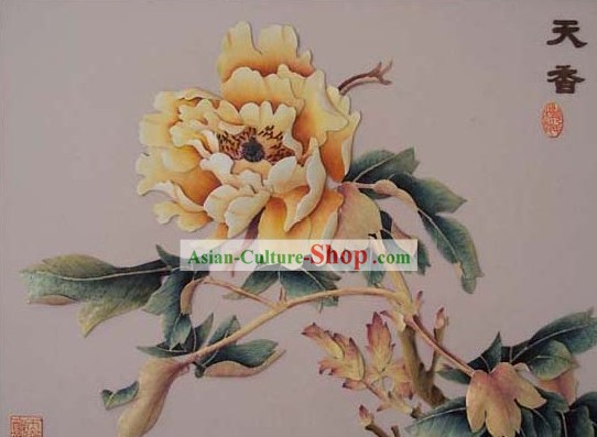 Chinese Classic Hand Carved Wood House Solid Decorative Painting-Prosperous Peony