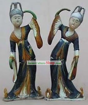 中国の古典Archaized唐三彩像 - 唐の宮殿のダンサー（ペア）