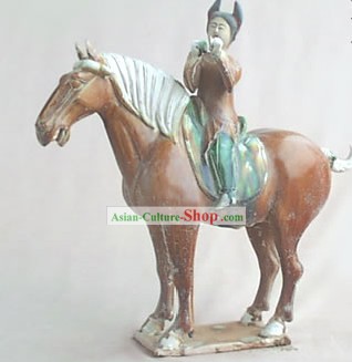 Chinese Classic Archaized Tang San Cai Statue-Tang Dynasty Palace Riding Girl