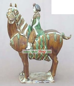 Chinese Classic Archaized Tang San Cai Statue-Tang Dynasty Riding Fat Woman