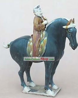 Chinês clássico archaized Tang San Cai Dinastia Tang-Estátua de Equitação Empresário