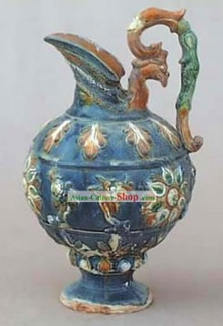 Chinese Classic Archaized Tang San Cai Statue-Phoenix Queen Kettle