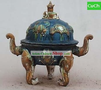 中国の古典Archaized唐三彩像 - 唐象の足の香炉