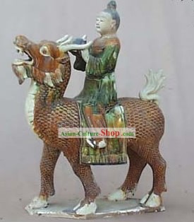 Chinese Classic Archaized Tang San Cai Statue-Kylins