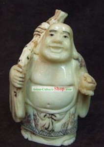 中国の古典牛骨の手工芸品彫刻像ホップ - ポケットのモンク