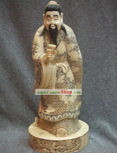 Chinese Classic Ox Bone Handicraft Sculpture Statue-Lu Yu Tasting Tea