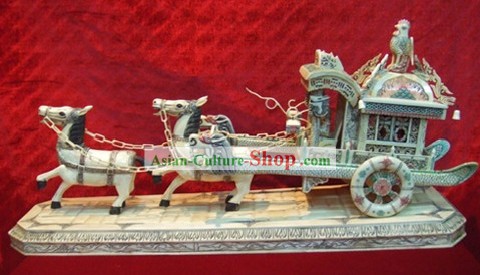 Chinese Classic Ox Bone Handicraft Sculpture Statue-Carriage