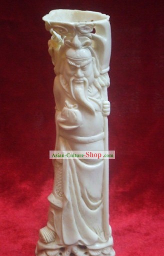 中国の古典牛骨の手工芸品彫刻Pencial花瓶 - 関公
