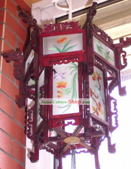Dois chineses Mão Layers Pintado e esculpido Flower Palace e Lanterna Pássaro