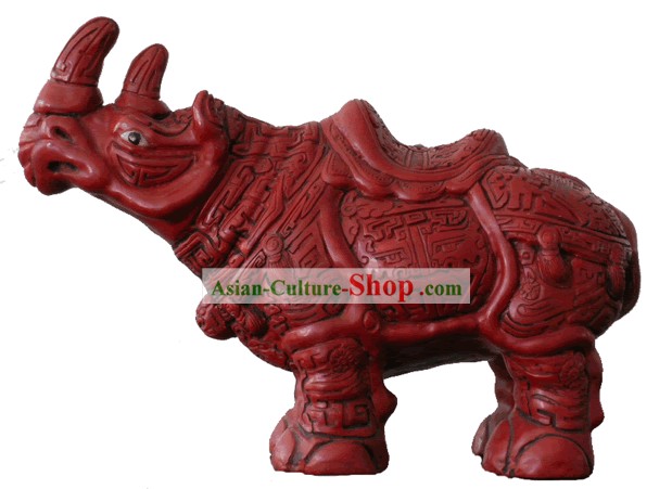 Mão chinês Carved Palácio laca Craft Rhinoceros-