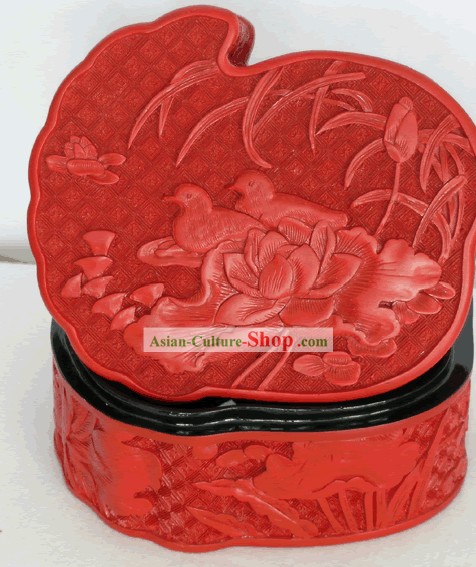 Chinese Hand Carved Palace Lacquer Craft-Mandarin Ducks Box
