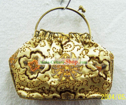 Chinese Traditional Silk Embroidery Golden Bag