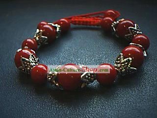 Red Coral Tibet Pulseira de Prata