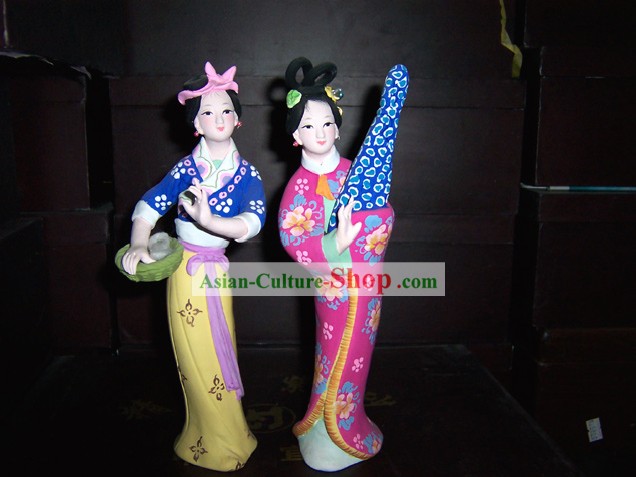 Feito à Mão Hui Shan Barro Figurine-Antiga Pair Beleza