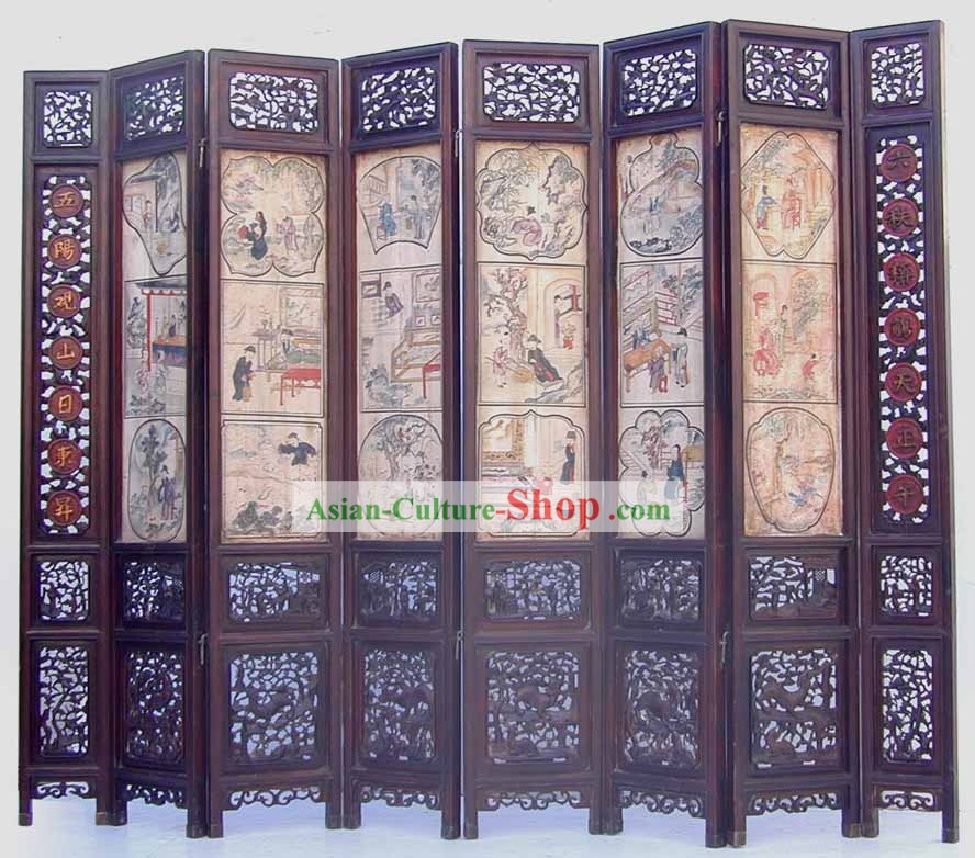 1750 Chinese Basso-relievo Lacquer Hand Carved Painted Folding Screen