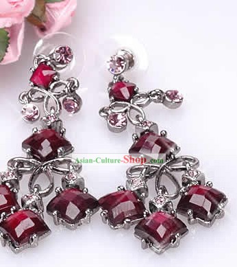 Red Purple Jewelry Inlaid Crystal Earrings