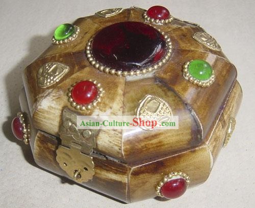 Tibet Big Yak Bone Precious Stone Jewelry Box