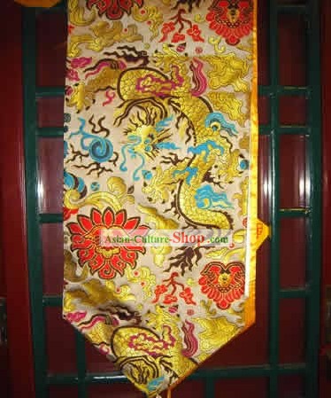 China Handmade Golden Dragon Pano de mesa bordado