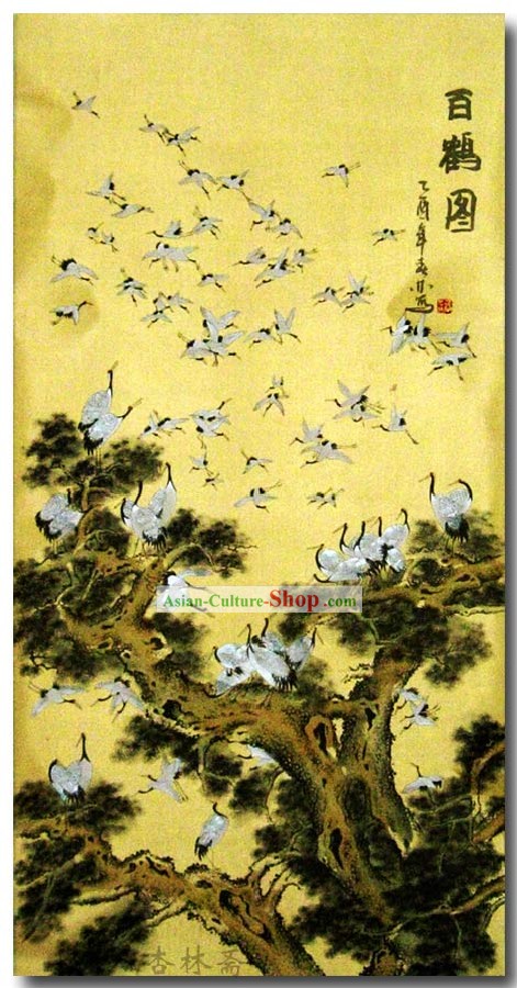 Pintura clássica chinesa tradicional-Centenas de Cranes