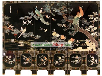 중국어 핸드는 화면 - 수백 조류의 칠기를 제작
