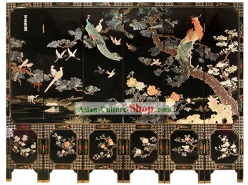 Chinese Hand Made Lacquer Ware Screen-Hundreds of Birds