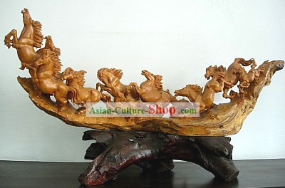 中国の手彫り彫刻、実行する馬のグループ