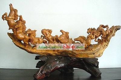 Chinese Hand Carved Sculpture-Running Horses Group