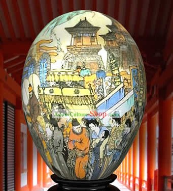 Chinese Wonder Hand Painted Colorful Egg-Ancient Town Market Painting